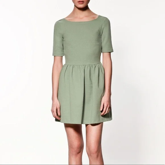 Zara | Dresses | Zara Fit And Flare Cross Back Pastel Green Dress | Poshmark